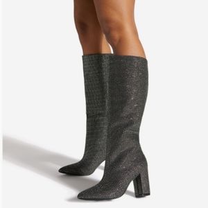 Black rhinestone boots.Worn once.I wear 8’s,went up 1/2 size-lots of walking.